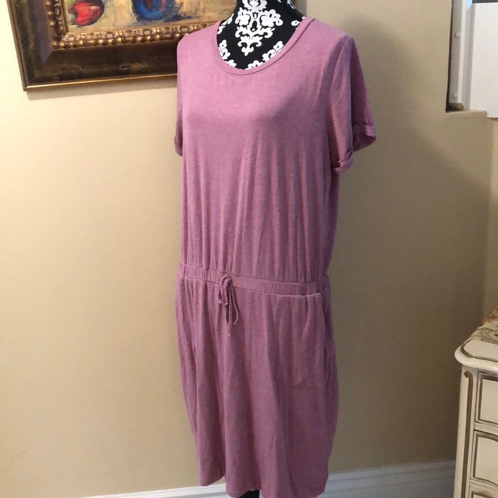 32 Cool short sleeved elastic band (faux tie detail) comfy t-shirt pocket dress